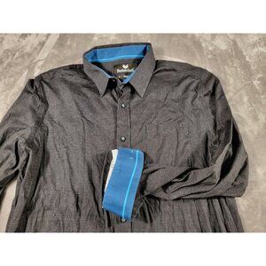 Butter Cloth Black with Blue Contrast Collar and flip Cuff Men's Size Large‎